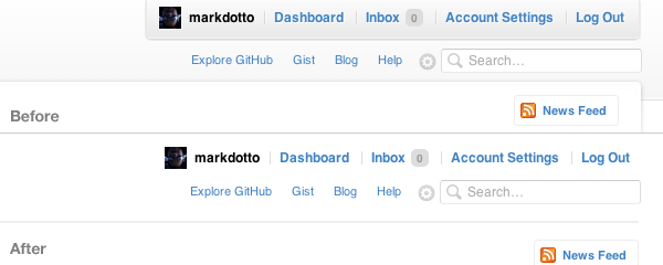 GitHub topbar before/after