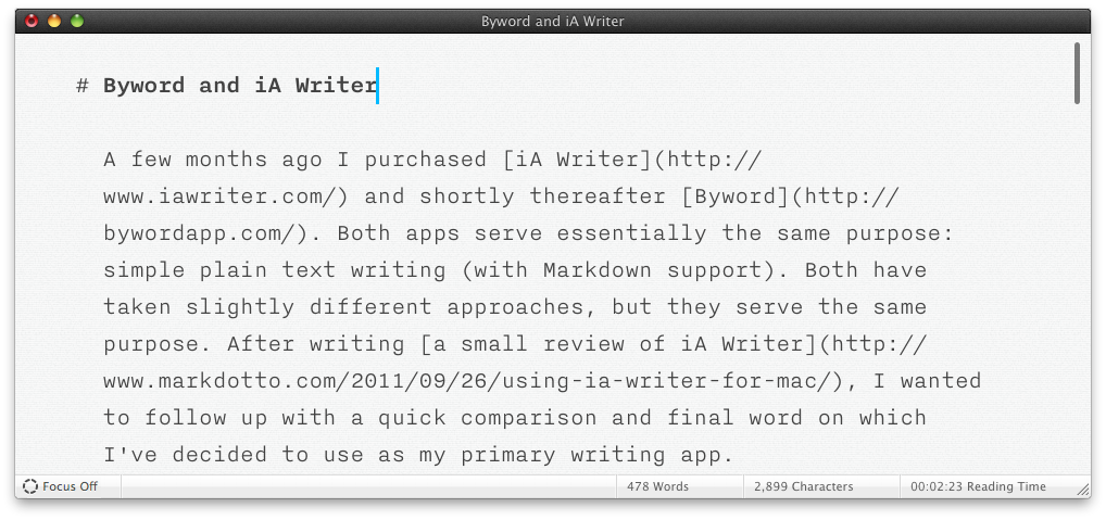 iA Writer with example article